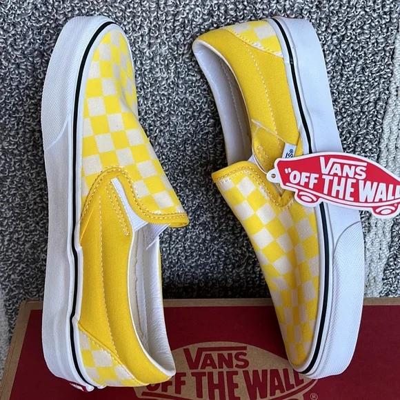 Vans Classic Slip-On Checkerboard Cyber Yellow True White Men’s - Picture 12 of 16
